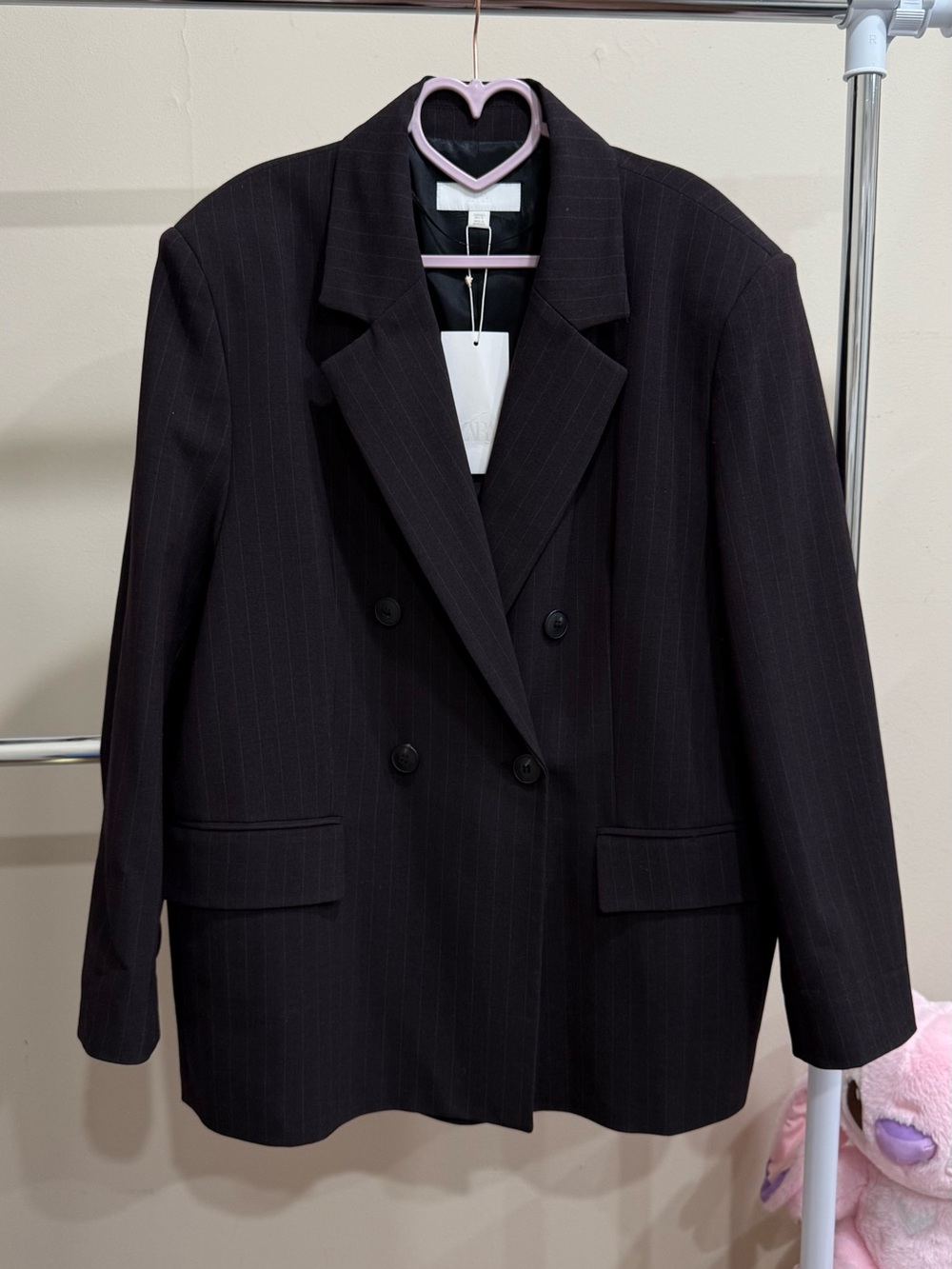 Zara Pinstripe Double Breasted Oversized Blazer Size L